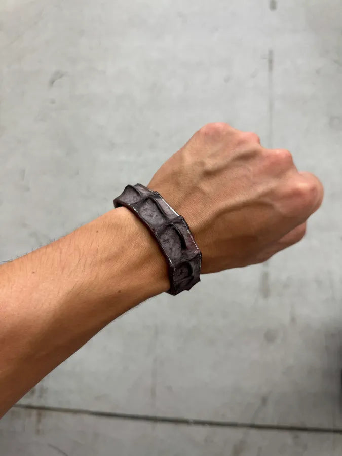 Artisanal Dark Brown Crocodile Leather Bracelet kMuHDlv 0