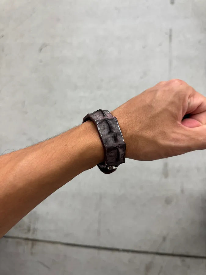 Artisanal Dark Brown Crocodile Leather Bracelet kMuHDlv 3