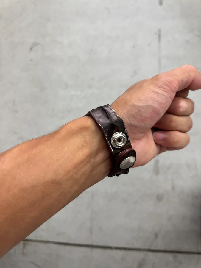 Artisanal Dark Brown Crocodile Leather Bracelet kMuHDlv 4