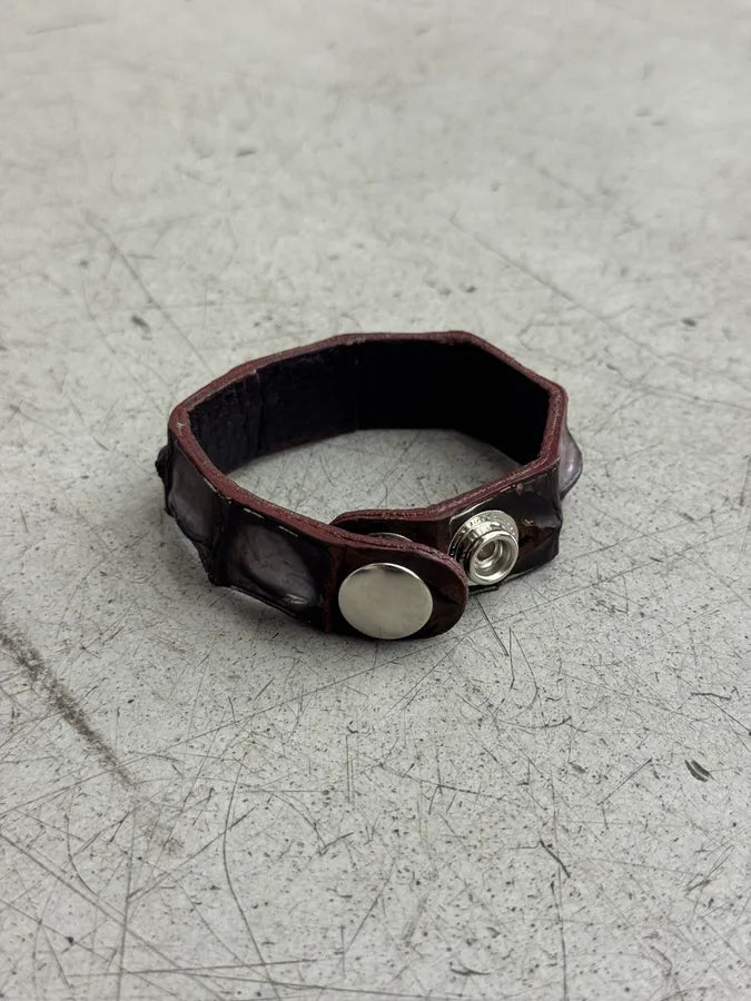 Artisanal Dark Brown Crocodile Leather Bracelet kMuHDlv 6