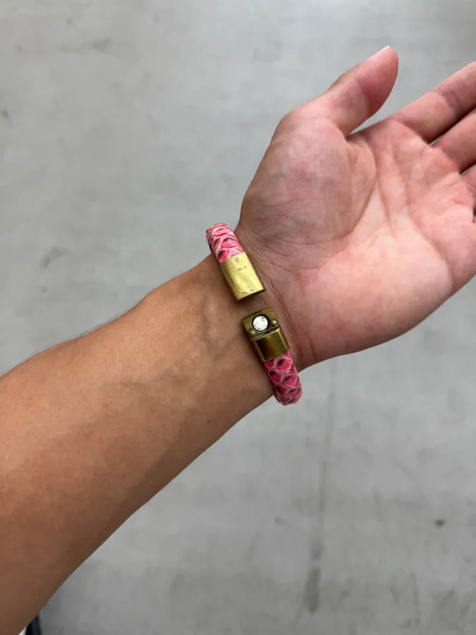 Artisanal Pink Python Leather Bracelet cHtIBuG 5