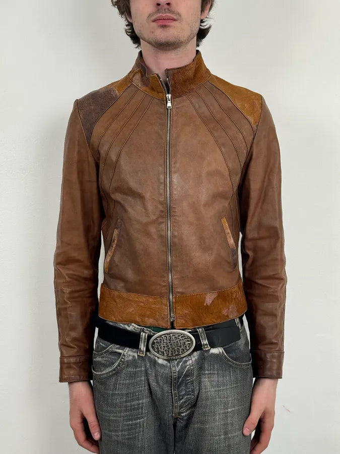 Artisanal Pony Hair Brown Leather Jacket bcTlBrr 1