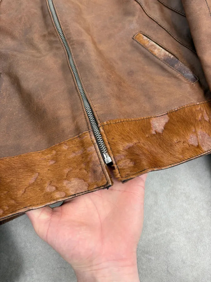 Artisanal Pony Hair Brown Leather Jacket bcTlBrr 9
