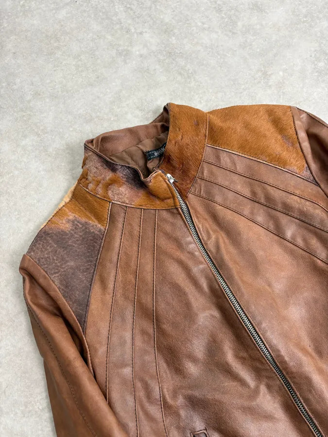 Artisanal Pony Hair Brown Leather Jacket bcTlBrr 4