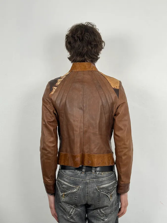 Artisanal Pony Hair Brown Leather Jacket bcTlBrr 2