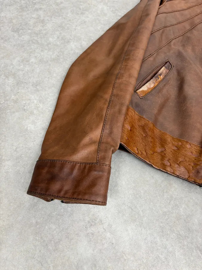 Artisanal Pony Hair Brown Leather Jacket bcTlBrr 6