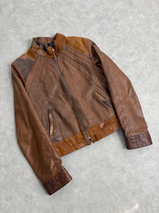 Artisanal Pony Hair Brown Leather Jacket bcTlBrr 3