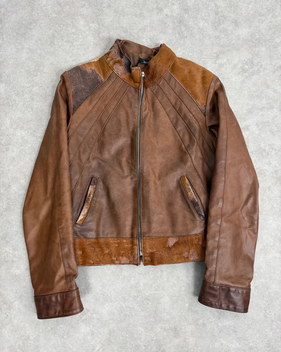 Artisanal Pony Hair Brown Leather Jacket bcTlBrr 0