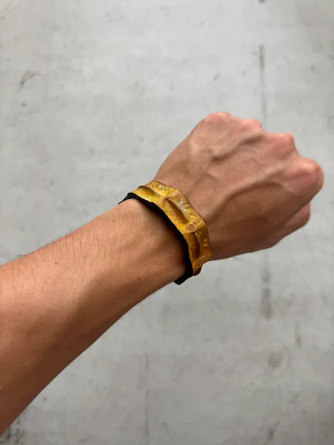 Artisanal Yellow Crocodile Leather Bracelet GEtwoND 0