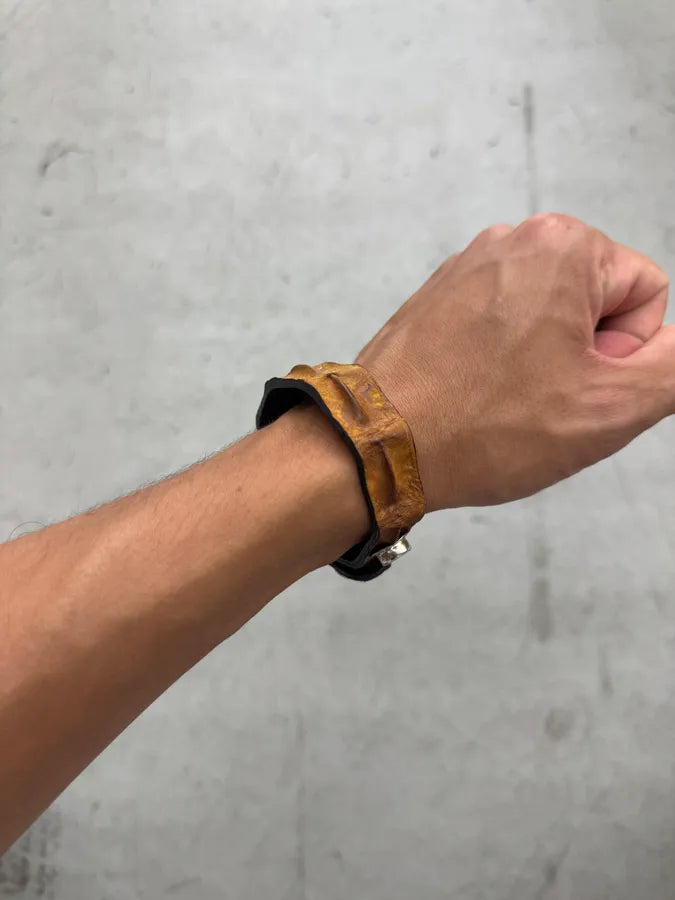 Artisanal Yellow Crocodile Leather Bracelet GEtwoND 3