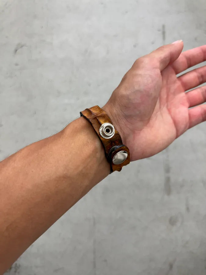 Artisanal Yellow Crocodile Leather Bracelet GEtwoND 5