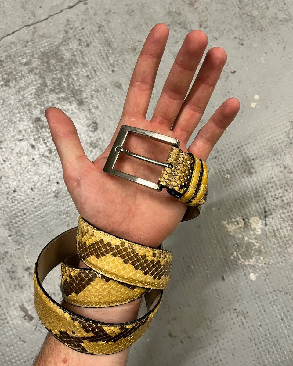 Artisanal Yellow Python Snakeskin Leather Belt ZnPXHPZ 1