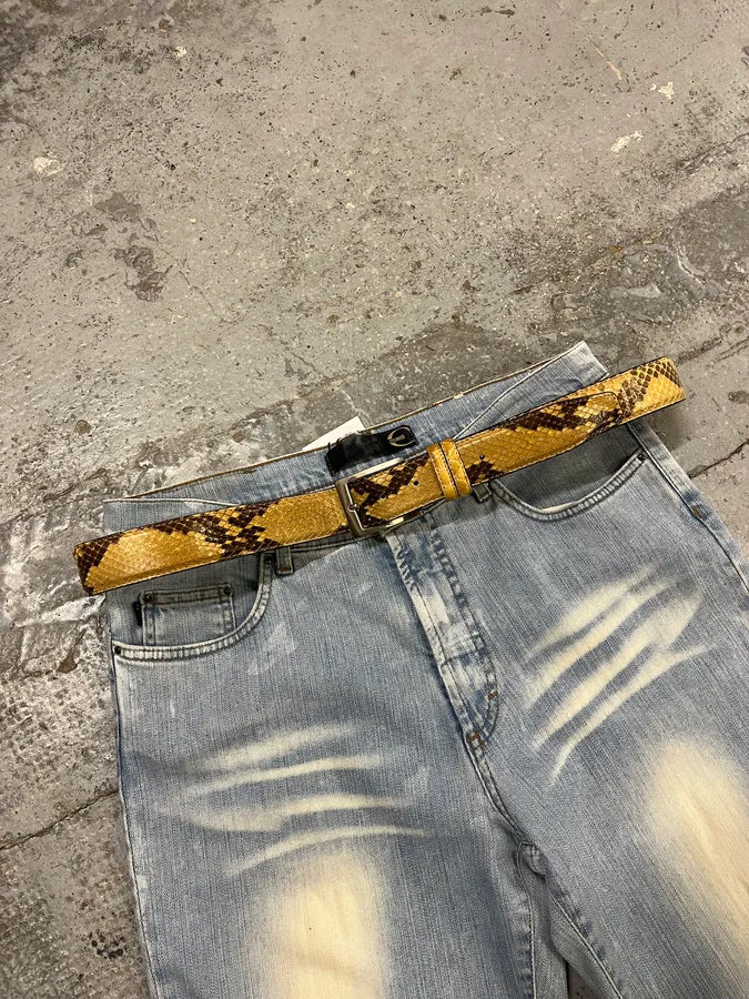 Artisanal Yellow Python Snakeskin Leather Belt ZnPXHPZ 0