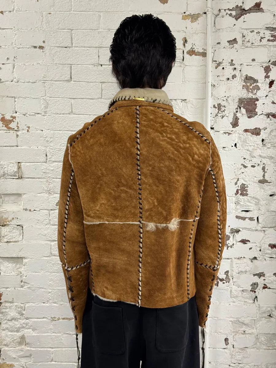 2000s Roberto Cavalli Brown Shearling Asymmetrical Leather Jacket PoCUTwg 2