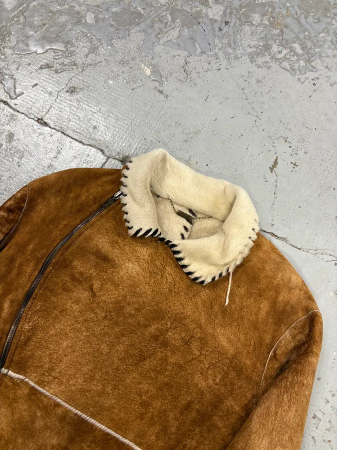 2000s Roberto Cavalli Brown Shearling Asymmetrical Leather Jacket PoCUTwg 3