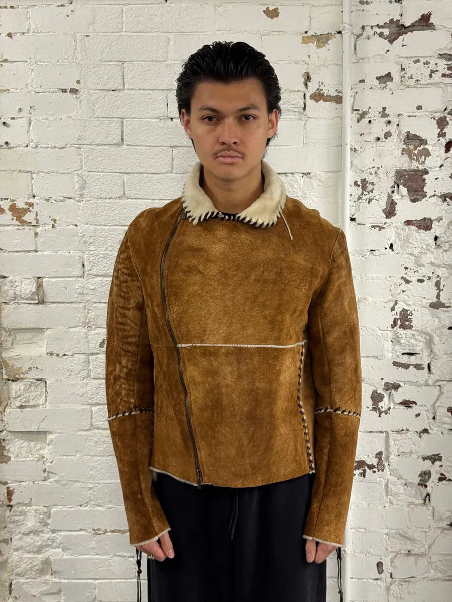 2000s Roberto Cavalli Brown Shearling Asymmetrical Leather Jacket PoCUTwg 1
