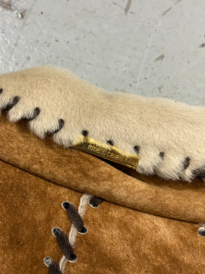 2000s Roberto Cavalli Brown Shearling Asymmetrical Leather Jacket PoCUTwg 6