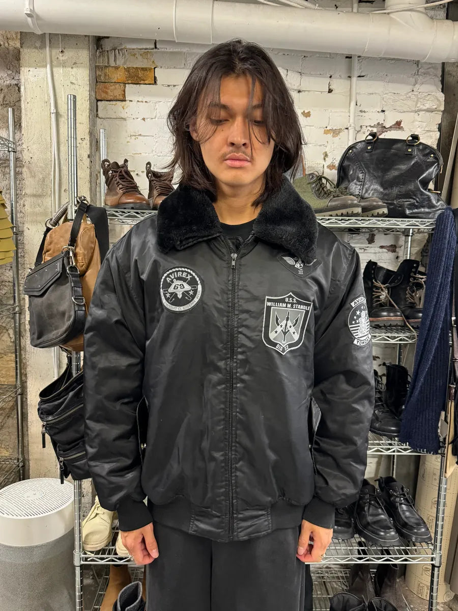 Avirex Black Fur Collar Bomber Jacket rJeHSPT 1