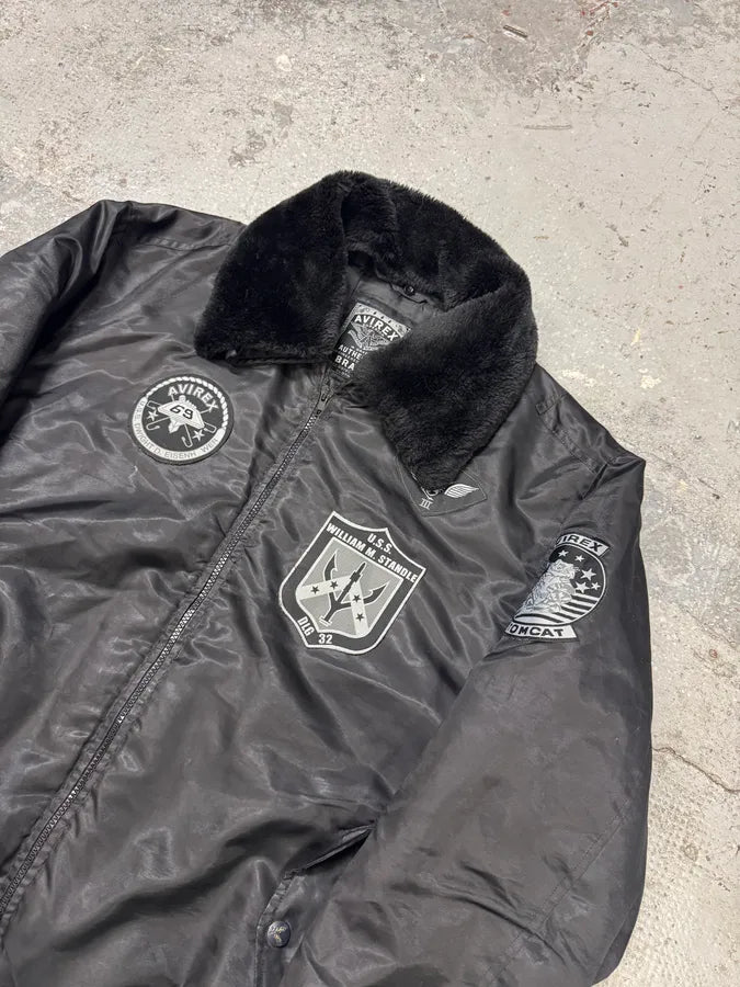 Avirex Black Fur Collar Bomber Jacket rJeHSPT 3