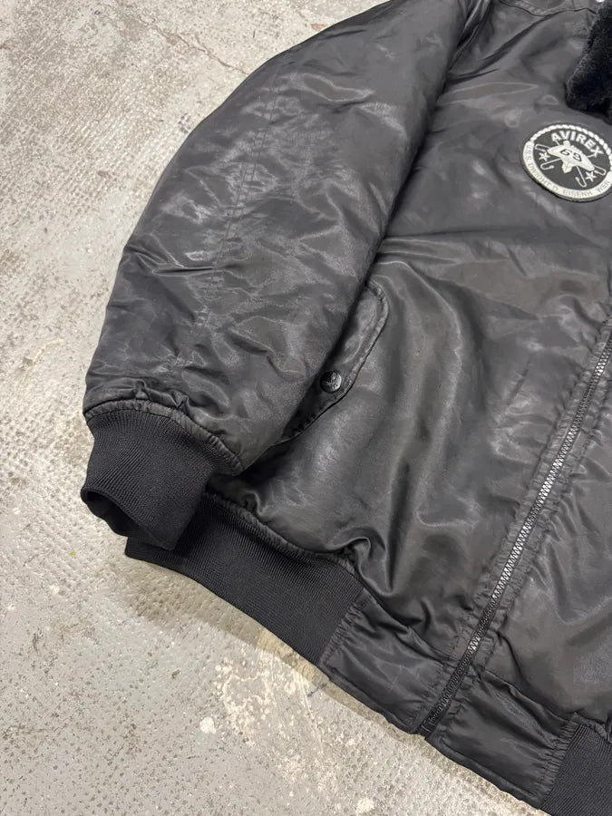 Avirex Black Fur Collar Bomber Jacket rJeHSPT 4