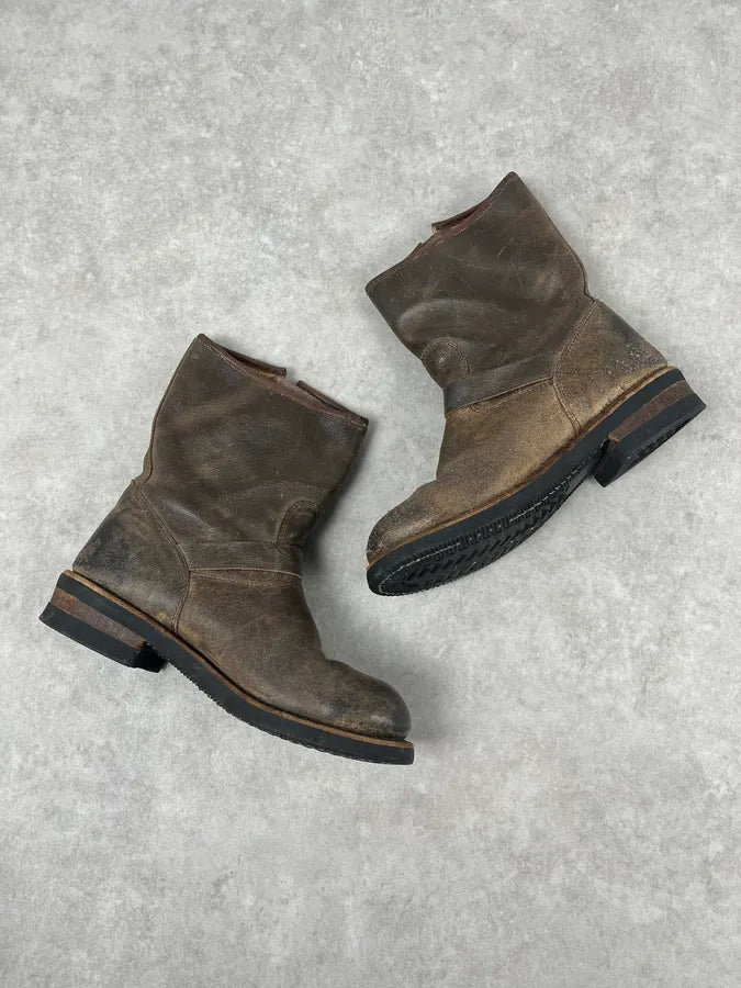 Avirex Brown Aviator Leather Eroded Boots fFOUNZC 5