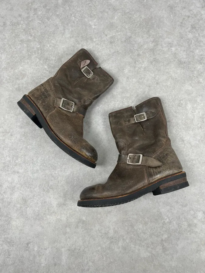 Avirex Brown Aviator Leather Eroded Boots fFOUNZC 2