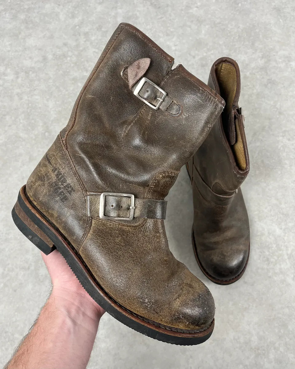 Avirex Brown Aviator Leather Eroded Boots fFOUNZC 0