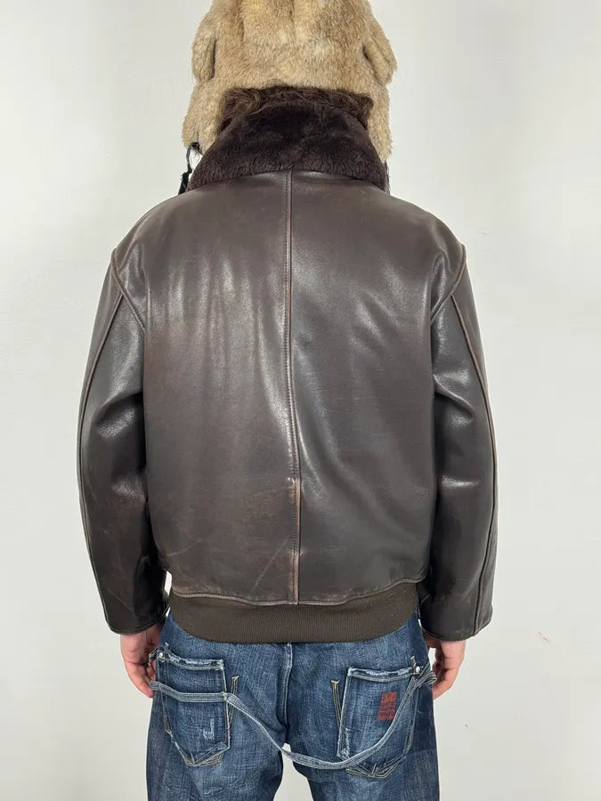 Avirex Brown Mafia Leather Pure Aviator Jacket cIHVRgO 2