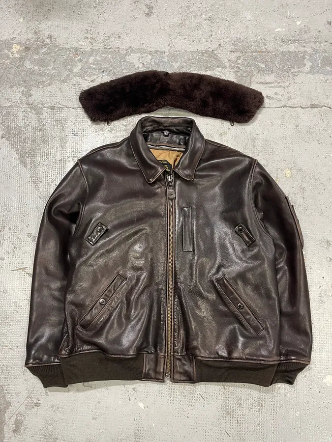 Avirex Brown Mafia Leather Pure Aviator Jacket cIHVRgO 3