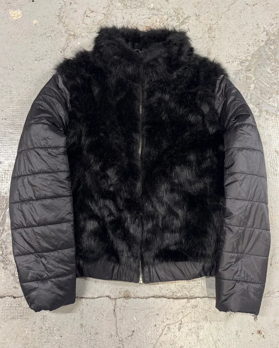 Avirex Faux Fur Black Puffer Jacket with Detachable Sleeves (L) frvIQou 0