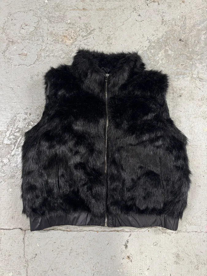 Avirex Faux Fur Black Puffer Jacket with Detachable Sleeves (L) frvIQou 1