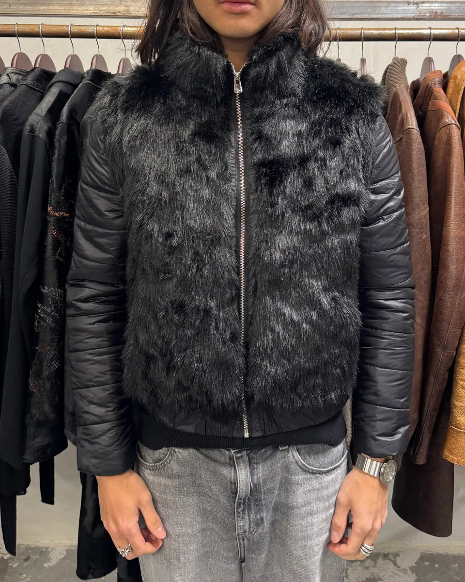 Avirex Faux Fur Black Puffer Jacket with Detachable Sleeves (L) frvIQou 2