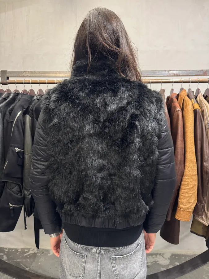 Avirex Faux Fur Black Puffer Jacket with Detachable Sleeves (L) frvIQou 3