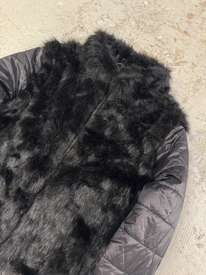 Avirex Faux Fur Black Puffer Jacket with Detachable Sleeves (L) frvIQou 4