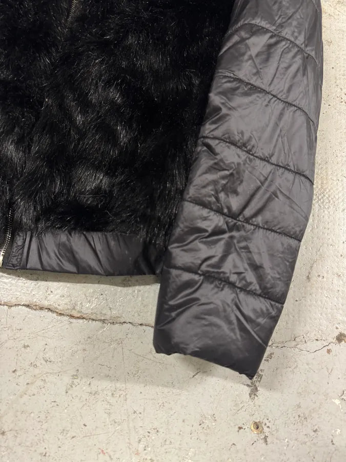 Avirex Faux Fur Black Puffer Jacket with Detachable Sleeves (L) frvIQou 6