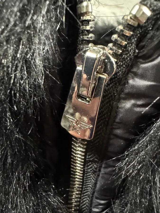 Avirex Faux Fur Black Puffer Jacket with Detachable Sleeves (L) frvIQou 7