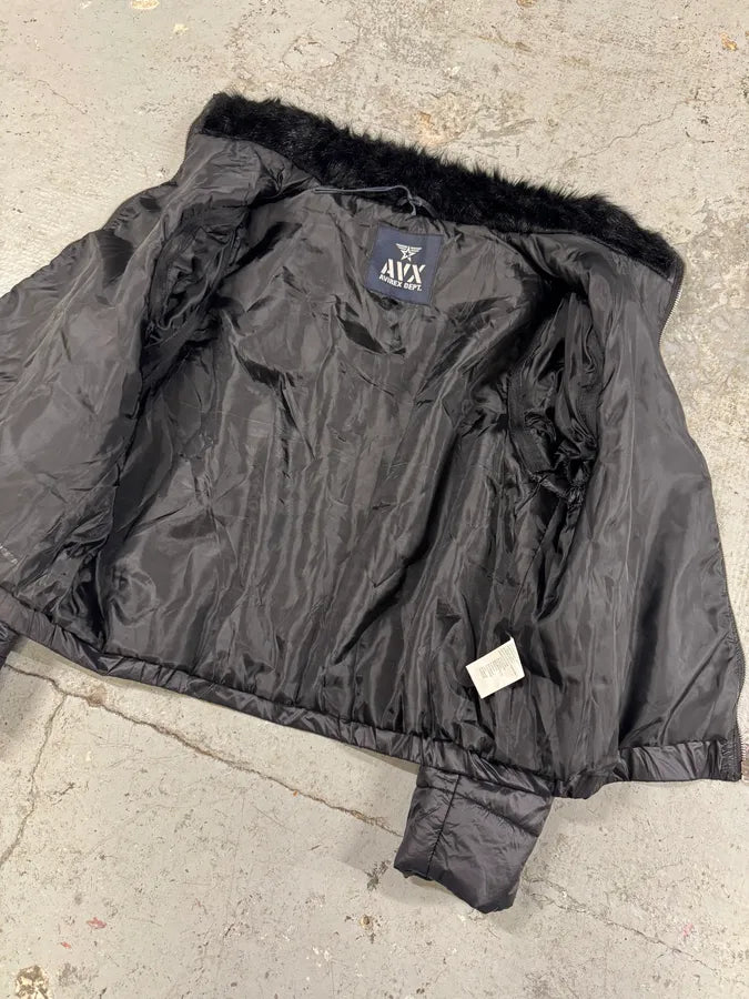 Avirex Faux Fur Black Puffer Jacket with Detachable Sleeves (L) frvIQou 8