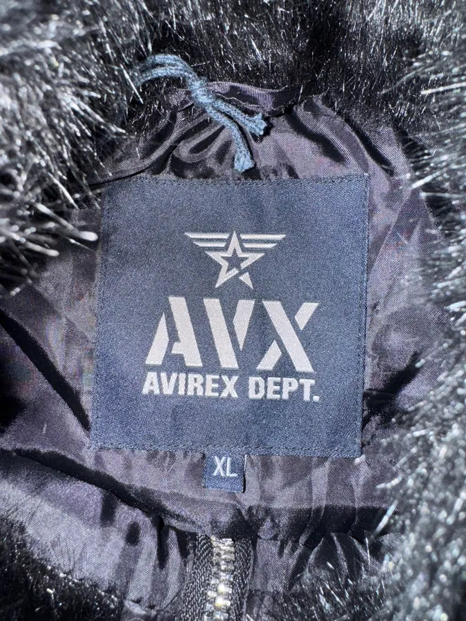 Avirex Faux Fur Black Puffer Jacket with Detachable Sleeves (L) frvIQou 9