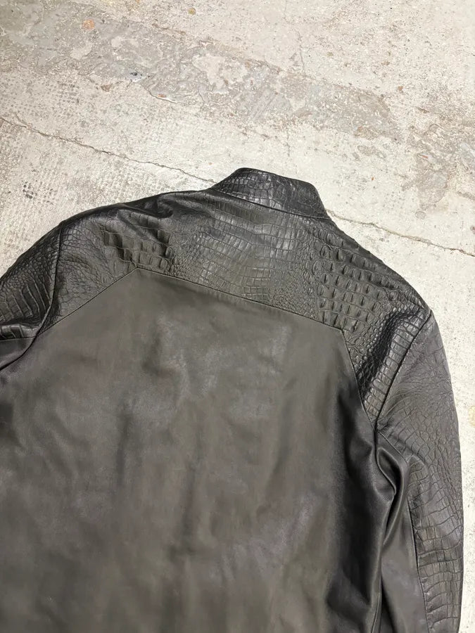 2010s Dirk Bikkembergs Black Biker Crocodile Embossed Leather Jacket KAdctiG 6