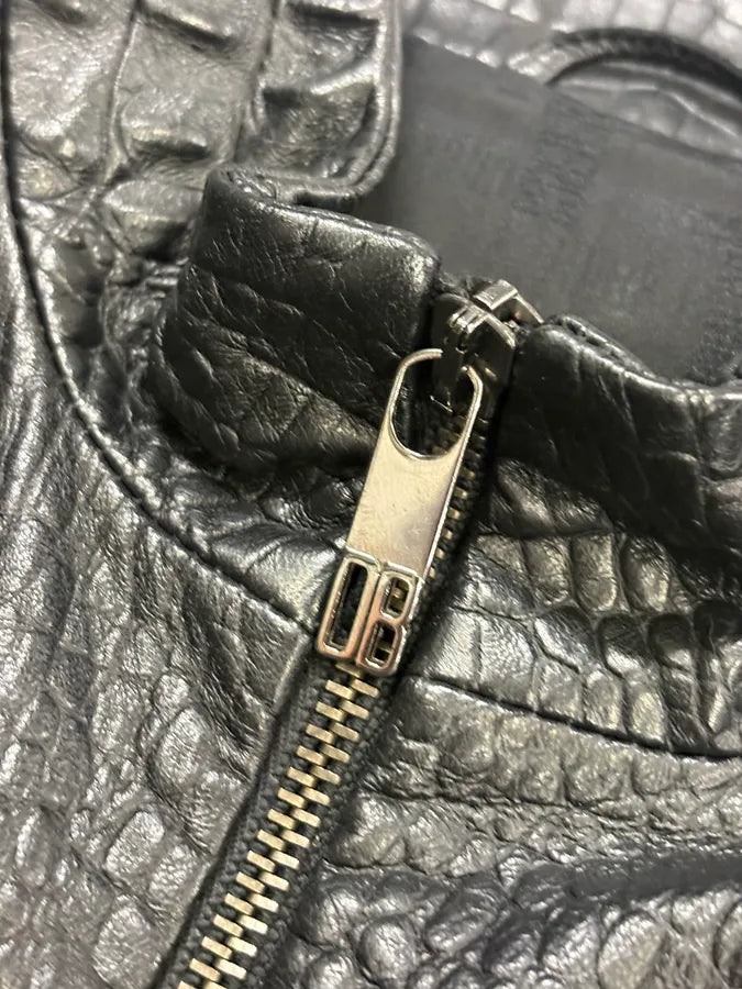 2010s Dirk Bikkembergs Black Biker Crocodile Embossed Leather Jacket KAdctiG 8