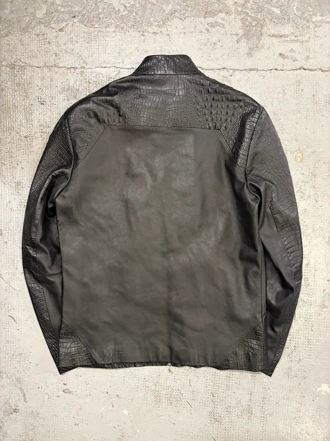 2010s Dirk Bikkembergs Black Biker Crocodile Embossed Leather Jacket KAdctiG 5