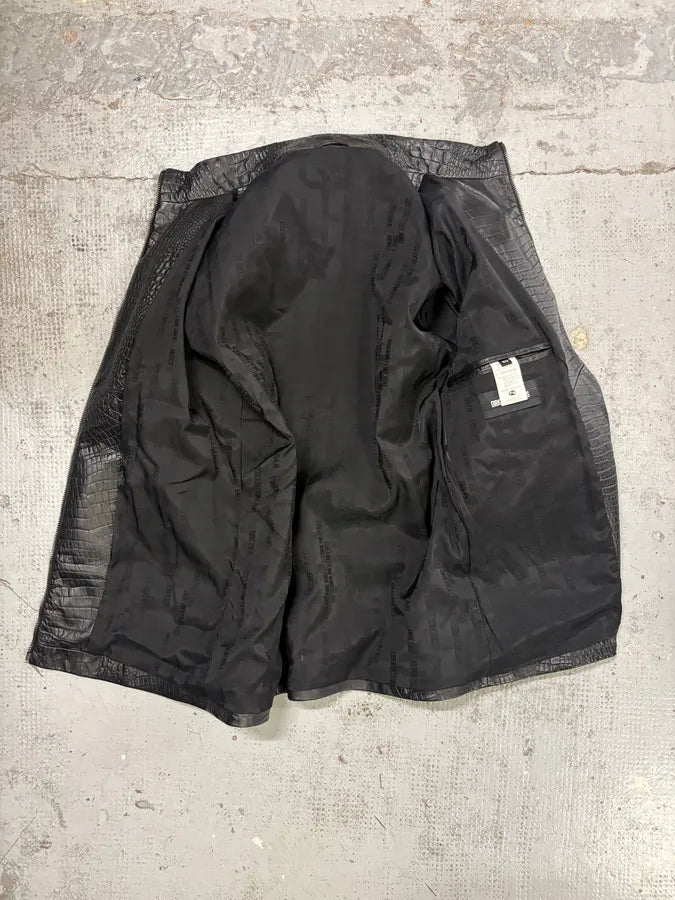 2010s Dirk Bikkembergs Black Biker Crocodile Embossed Leather Jacket KAdctiG 7