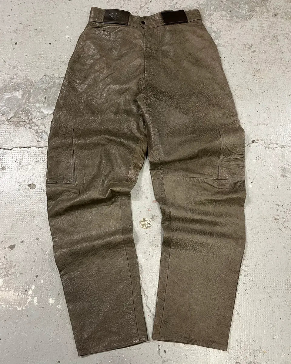 AW1986 Giorgio Armani Brown Relaxed Leather Italian Pants sFiqycm 0