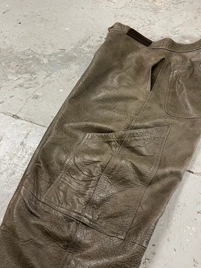 AW1986 Giorgio Armani Brown Relaxed Leather Italian Pants sFiqycm 11