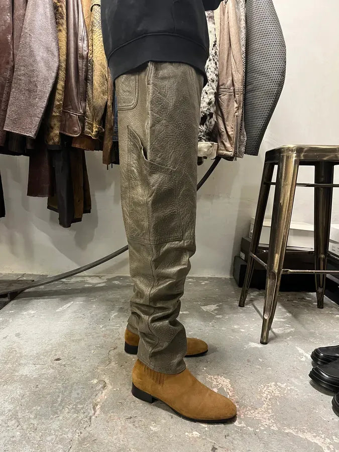 AW1986 Giorgio Armani Brown Relaxed Leather Italian Pants sFiqycm 3