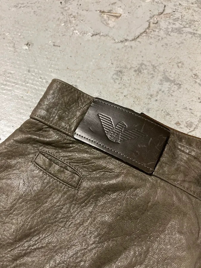 AW1986 Giorgio Armani Brown Relaxed Leather Italian Pants sFiqycm 5