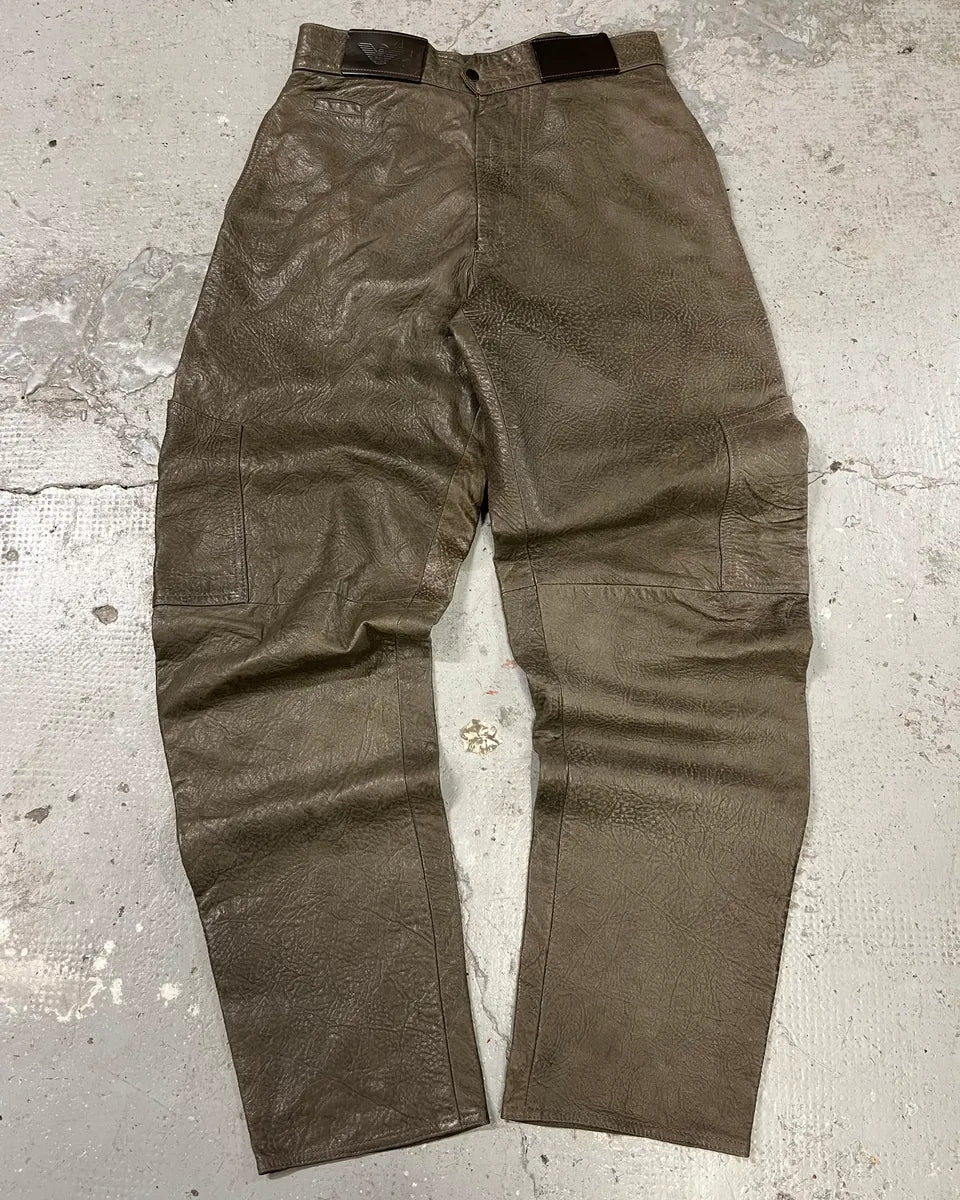 AW1986 Giorgio Armani Brown Relaxed Leather Italian Pants (S) 0