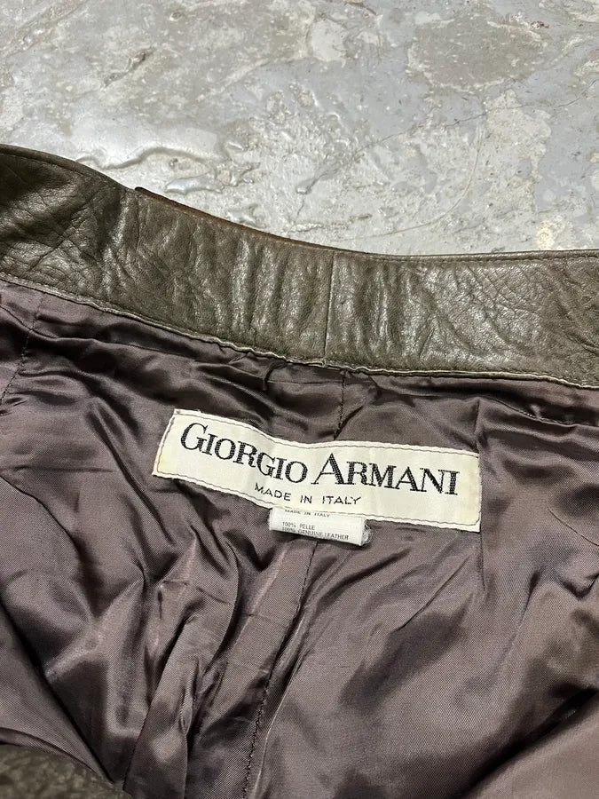 AW1986 Giorgio Armani Brown Relaxed Leather Italian Pants (S) 15