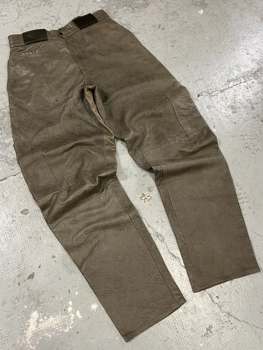AW1986 Giorgio Armani Brown Relaxed Leather Italian Pants (S) 2