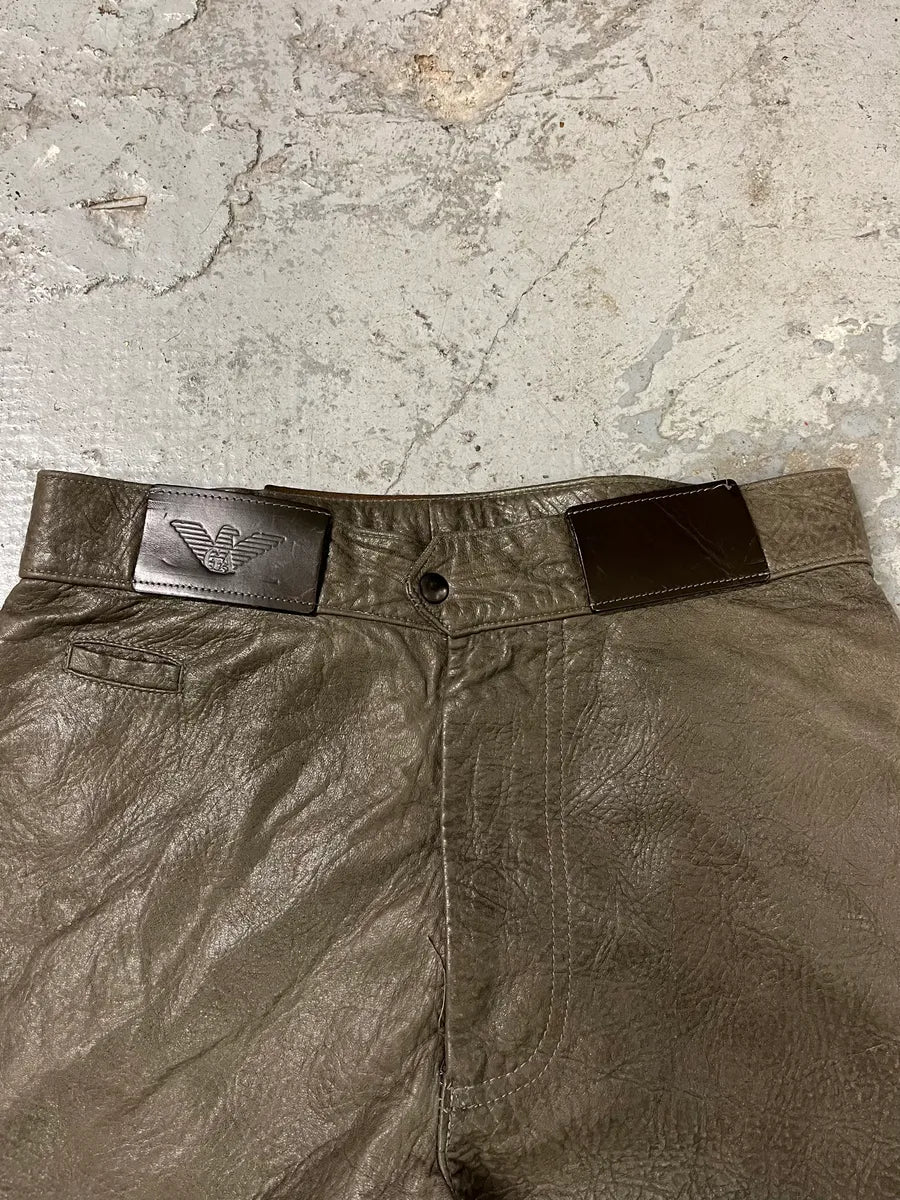 AW1986 Giorgio Armani Brown Relaxed Leather Italian Pants (S) 7